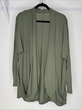Lucy Olive Open-Front Draped Women’s Light Weight Cardigan with Pockets